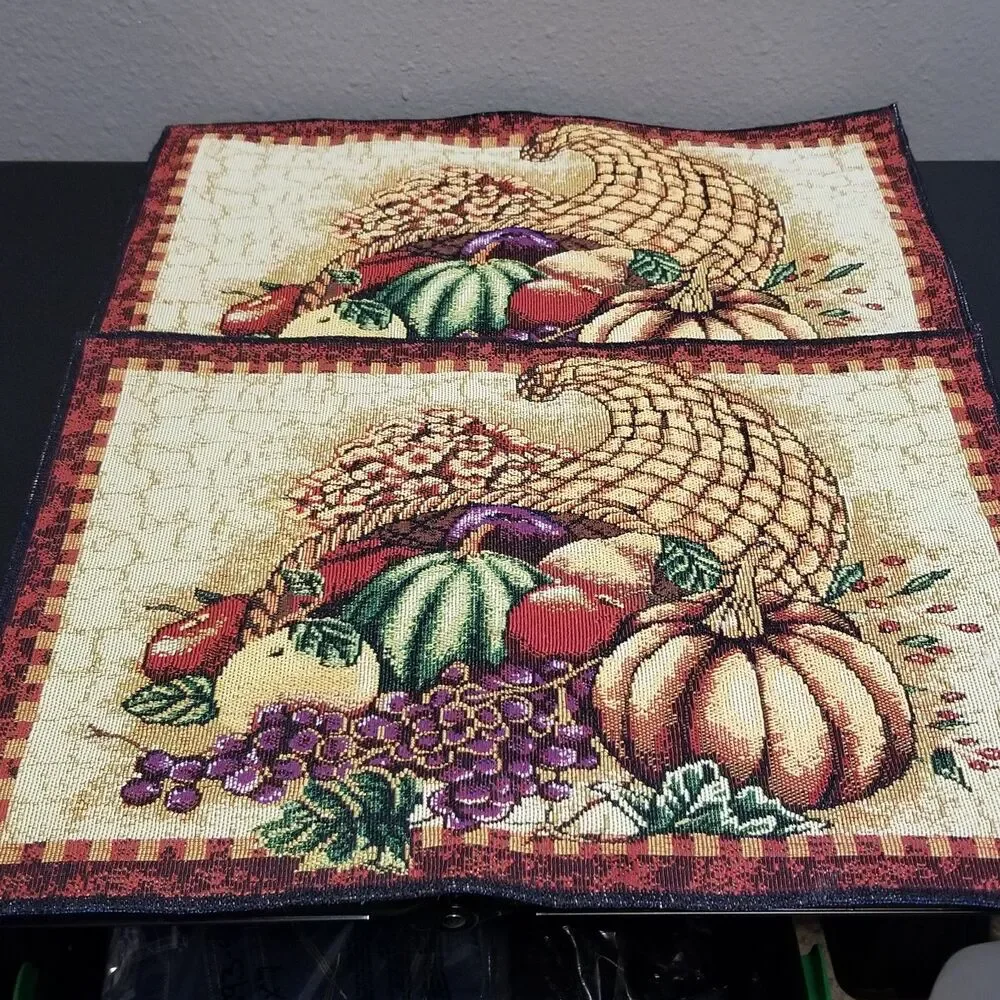 Placemats Set of 2 Cornucopia Thanksgiving Fall Harvest Tapestry Vintage Autumn